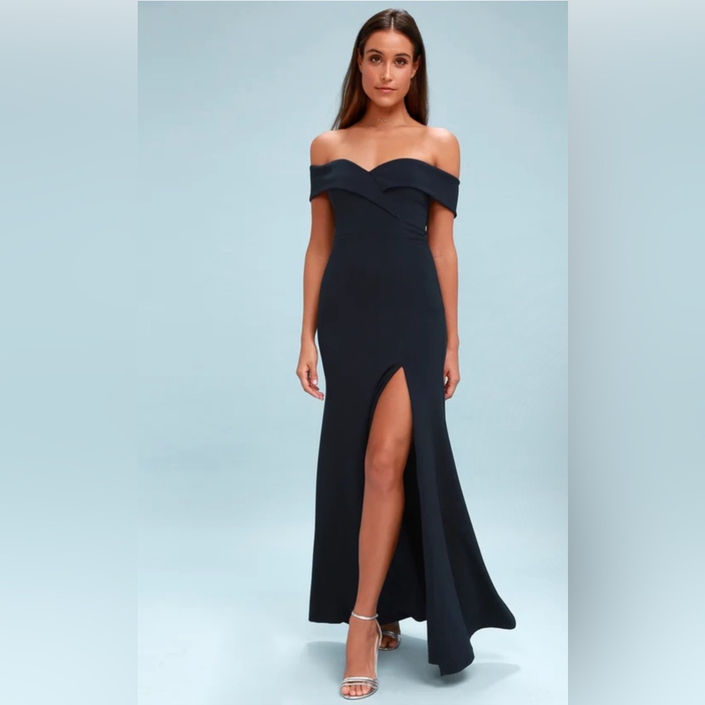 Lulus Song of Love Navy Blue Off-the-Shoulder Maxi Dress